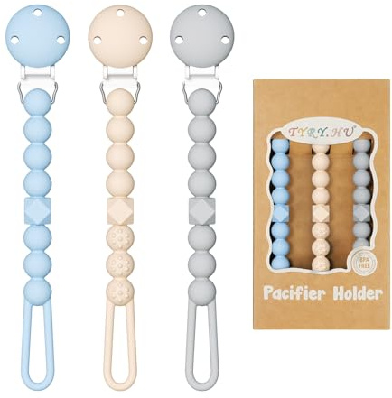 TYRY.HU Catenella Portaciuccio Porta in Silicone per Bambini,Clip per Ciuccio in un Unico Pezzo,Succhietto Clip Bambine Ragazzi Massaggiagengive Baby Regalo,3 Pezzi