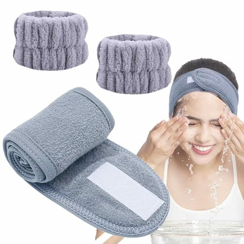 Toallas de muñeca para lavarse la cara, juego de muñequeras de microfibra y diadema facial | Toallas de muñeca absorbentes para mujeres y niñas, bandas de muñeca y rutinas