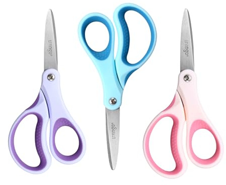 LIVINGO Childrens Scissors 3 Pack, Safe and Sharp Stainless Steel Blades for Paper, Crafting, Stationery, Office, and School – Ergonomic Soft Handle for Small Hands, Lightweight Design, 6