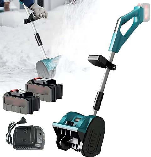 Barredora de Nieve Manual de 30 cm, Pala de Nieve eléctrica inalámbrica con 10 baterías, Pala de Nieve eléctrica inalámbrica con Mango Frontal Ajustable y Poste telescópico, Placa direcciona