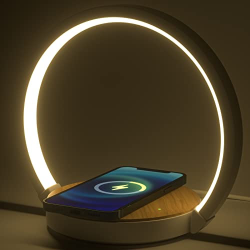 VOSFEEL Nachttischlampe mit ladefunktion, Touch Dimmbar Nachtlicht Wireless Charger 15W, LED Tischlampe mit 3 Stufige Helligkeit für Schlafzimmer Wohnzimmer Büro