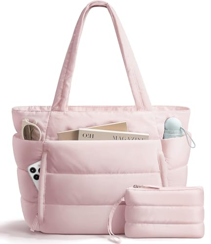 Bagstellar Puffer Tote Bag for Women, Lightweight Puffy Travel Gym Work Bag