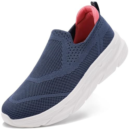 STQ Slip on Trainers Women Orthopedic Walking Shoes Arch Support Sneakers Lightweight Comfortable Mesh Memory Foam Tennis Plantar Fascitis Nursing Bering Sea 6 UK/8 US