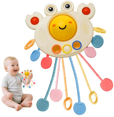 COKWEL Montessori Jouet à tirer en silicone, jouet sensoriel en forme de crabe, jouet de motricité fine, jouet de voyage pour 18 mois + (sans BPA, qualité alimentaire) ​