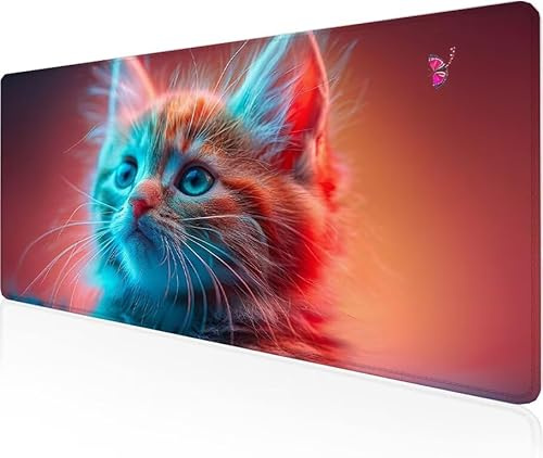 Musmatta söt spelmusmatta katt stor skrivbordsmatta 800 x 400 x 3 mm, arbete från hem nödvändigheter halkfri gummibas specialtexturerad vattentålig yta slitstark skrivbord matt för kontor bärbar dator