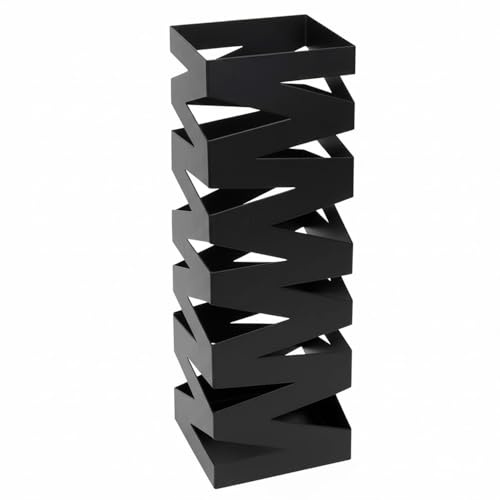 Bricozone Portaombrelli Quadrato In Metallo Design Moderno Con Vaschetta Scolapioggia E Ganci Removibili Ideale Per Ingresso Casa Ufficio (Nero)
