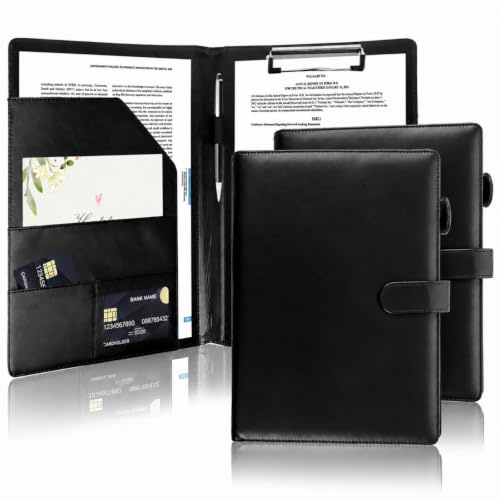 Ghligna 2 stycken skrivbräda A4 med lock, 32 x 24,5 cm affärsmapp, skrivmapp A4 läder, svart konferensmapp, arbetsmapp med magnetlås, klämbräda för företag, kontor