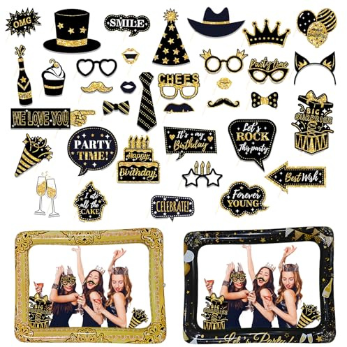 37-Piece Photo Booth Props Set,Photo Booth Props School Leavers | PVC Inflatable Frame, 81x62cm Dimensions, Event Planning Props, Wedding Photo Booth, Family Reunion Entertainment