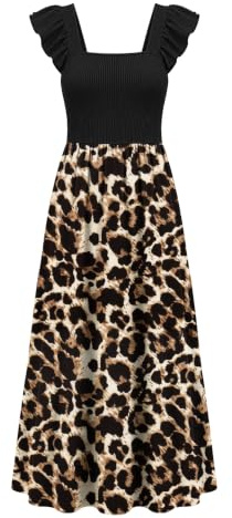 AUSELILY Women's Summer Sleeveless Maxi Dress Spotted Leopard L