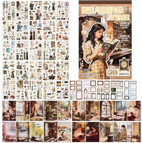 50 Hojas Pegatinas Scrapbooking, Stickers Washi Vintage Para Diario
