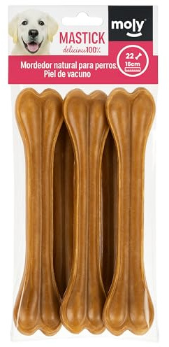 Moly x22 Hueso Prensado de 16 cm para Perros de Piel de Vacuno | Snack Natural para Fortalecer Dientes | Mordedor Natural y Saludable para Mascotas