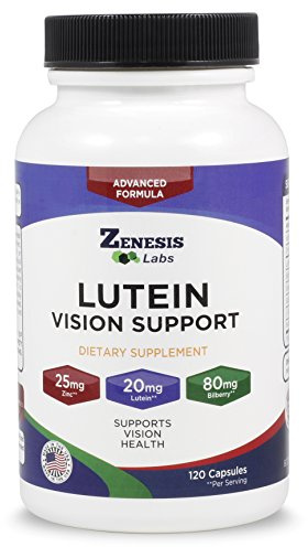 Zenesis Labs Lutein Vision Support - Essential Eye Vitamin - with Bilberry, Beta-Carotene, Zinc, Grapeseed & Other Minerals - 120 Capsules - 60 Day Supply