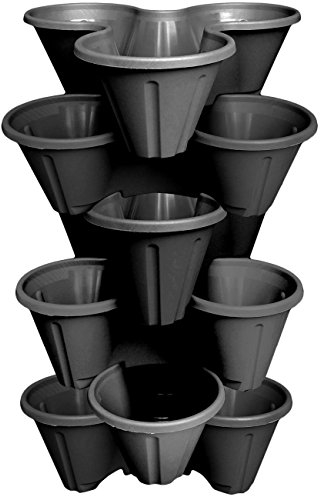6 x CrazyGadget® Strawberry Planter Trio 3 Pot Stacking Pot for Herb Flower Bedding Indoor Outdoor Garden (Black)