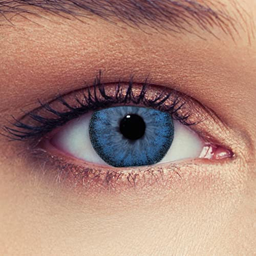 Designlenses, lentilles de couleur ciel bleu sans correction (0,00 dioptries), naturelles colorées, 30 jours d'utilisation, 1 paire (2 pièces), étui à lentilles (Ciel bleu)