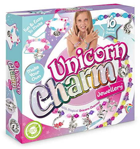 Unicorn Charm Jewellery | Create Beautiful Bracelets & Necklaces | Includes 10 Metal Charms And Over 300 Beads| Made With 100% Recycled Plastic | For Ages 4+