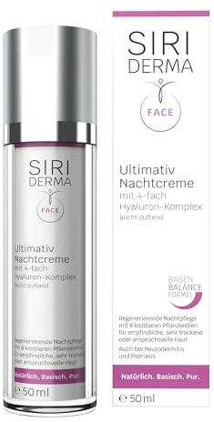 SIRIDERMA Ultimativ Nachtcreme | Basische Anti-Aging Gesichtscreme | Hyaluron und 8 Pflanzenöle | Vegan (50 ml, Leicht duftend)