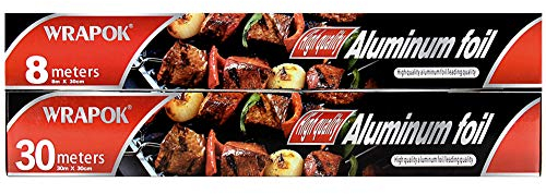WRAPOK 2 x Alluminio Rotolo Cucina Non Stick Catering Foil in Resistente Teglia da Forno Combinazione per Arrostire il Barbecue, 30 cm x 30 me 30 cm x 8 m