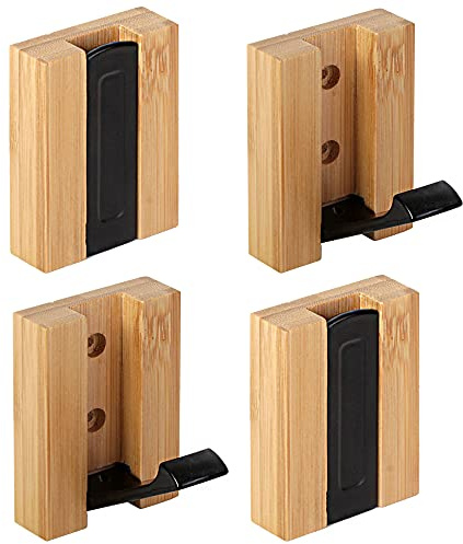 JSVER Wooden Wall Hooks 4PCS Wall Mounted Wall Hooks, Single Organizer Hook Rack, Folding Wood Wall Hangers, Wall Coat Rack Hooks for Hanging Clothes, Hats, Bags, Towels, Keys