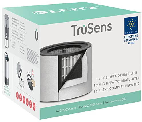 Leitz TruSens Ersättningsfilter, 3-i-1 H13 HEPA-filter Till Luftrenaren Leitz TruSens Z-2000, Filtrerar Bort Virus, Pollen, Husdjurshår, VOC, Damm, Bakterier, Odörer Och Rök, Grå/Svart, 2415142