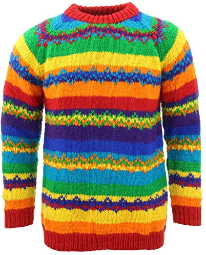 LOUDelephant Pull en laine épaisse tricoté à motif abstrait Fairisle, motif Space Dye, 100% pure laine du Népal, XL