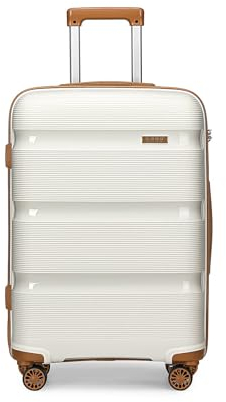 KONO Rollkoffer Mittelgroß Koffer L Grösse Koffer Trolley 65cm mit 4 Rollen Leicht Hartschalenkoffer Reisekoffer mit TSA Schloss, Polypropylen, 65x44x27cm, 66 Liter (Creme Weiß, L)