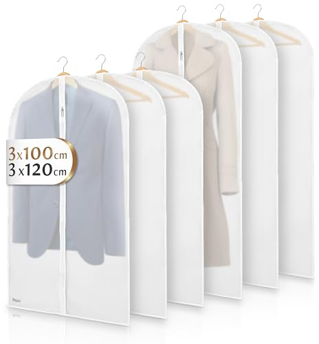 Bruce.® 6x Kleidersack Transparent - 3x 100×60 cm & 3x 120x60 cm – Atmungsaktive Kleiderhüllen aus PEVA für Anzug, Mantel, Kleid & Jacke – Für Reise & Aufbewahrung