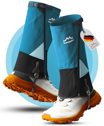 Alpenwert Gamaschen Wasserdicht [Deutsches Start-Up] geschützt beim Wandern, Jagd, Schnee, Winter, Regen Gaiters Regenstulpen für Herren und Damen (S, Blau)