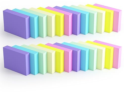 Lot de 24 mini blocs de notes adhésives de 3,8 x 5,1 cm, 80 feuilles/bloc, pour petits rappels dans les bureaux, les écoles et les ménages (38 x 51 mm) Couleurs pastel