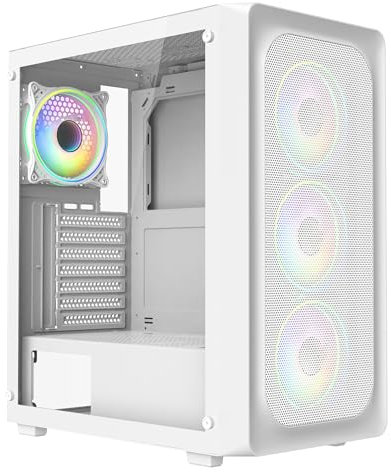 CiT Orion White Airflow Mid-Tower PC Gaming Case ATX with Front Mesh Front Panel & Tempered Glass Side Panel with 4 x CiT Tornado Infinity 120mm ARGB Dual-Ring Fans Included
