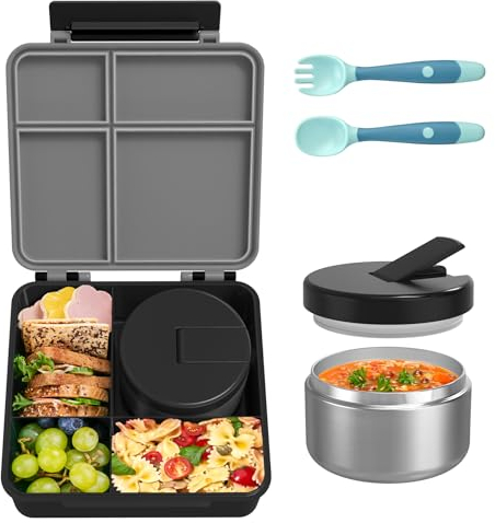 LOHASOK Bento Lunch Box for Kids with 8oz Soup Thermo, Black