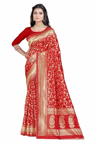 Sugathari Sari Banarasi Women Pure Silk Kanjivaram Soft New Ladies 2023 Design Wear Pattu Sarees Latest Collections Sari Party Sari with Blouse Piece for Wedding Sadi (SAN PARI-182 GREEN, Red, One