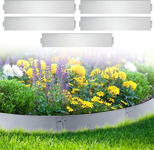 Fogmiea Rabattkant metall, rabattkant, gräskant, galvaniserad blomrabatt, inramning, gräskant, klippkant metall, palisade, silver (längd 10 m – höjd 15 cm)