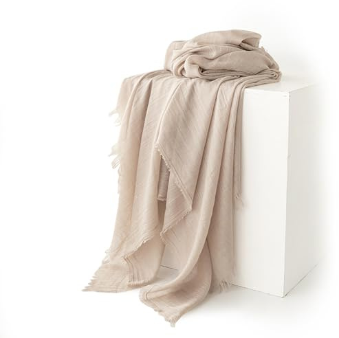LumiSyne Sjal Kvinnor Enfärgad Textur Halsduk Bomull och Linne Tofs Retro Litterär Stil Ljus Varm Gasväv Sjal Lång Stol Stor Hijab Solskydd Fyra Årstider