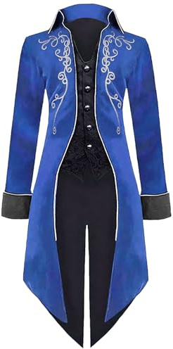 MVFEUIJ Veste pour homme, style vintage gothique, redingote médiévale, steampunk, veste victorienne, renaissance, rétro, broderie vintage, costume pour Halloween, cosplay, pirate, vampire, pour