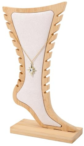 CHGCRAFT 1 Set Foot Shaped Anklet Display Stands Wooden Necklace Holder Foot Display Storage Showcase Stand for Ankle Jewellery Display, Antique White, 8.27x 2.76x 11.22 inch