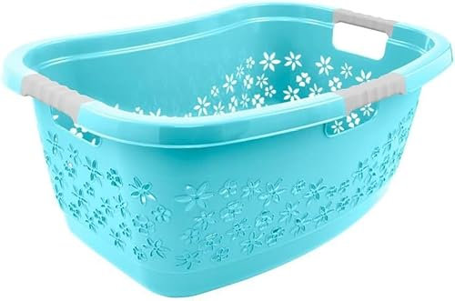 Premium Wäschekorb 50 L ergonomische Form - Soft-Touch-Griffe - großer Korb wasserblau