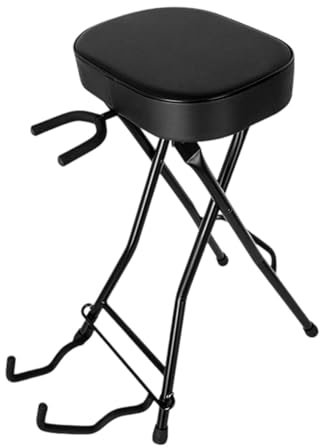 Fenteer Gitarrenhocker, Sitz, faltbar, gepolstertes Kissen, PU-Lederstuhl mit Halterung für E-Gitarristen, Akustikmusiker
