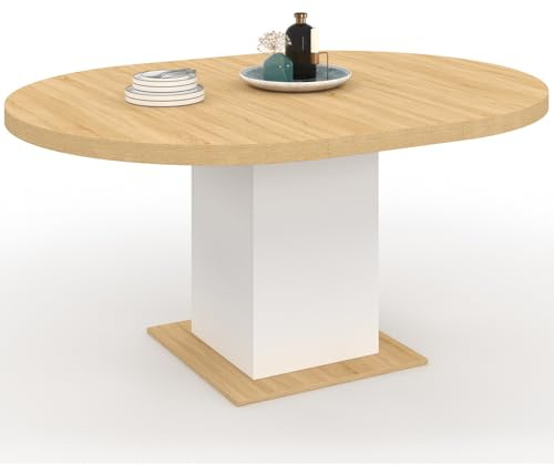 IDMarket - Table à Manger Extensible Ronde Eden 4-8 Personnes Bois et Blanc 120-160 cm