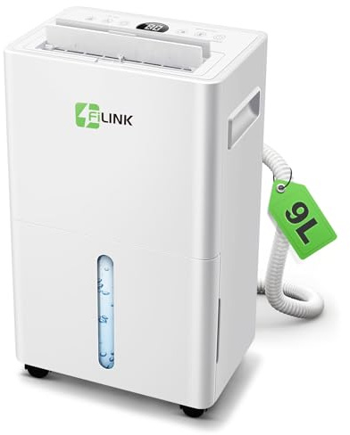 Deshumidificador 9L/Día, Deshumificadores de Humedad Hasta 60 m³ (25 m²), Silencioso, Temporizador de 24H, Apagado Automático, Depósito Extraible, Deshumidificador para Hogar para Casa, Sótano, Baño