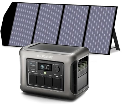 ALLPOWERS Centrale Elettrica Portatile R1500 LITE con 140W Pannello Solare, 1056Wh Generatore Solare LiFePO4 con 4 * 1600W Uscite AC, UPS Power Station 35dB per Emergenza Campeggio RV Uso Domestico