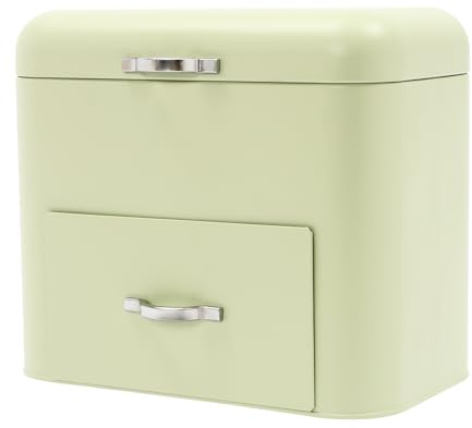 Deurqund Metal Bread Boxes, 2 Tier Bread Bins for Kitchen Counter with Flat Lid, Compact Corner Bread Box Storage for Bread, Pastries, Donuts, 30×20.5×26.5cm (Avocado Green)