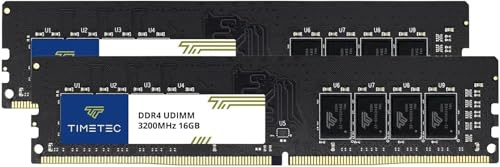 Timetec Premium 32 GB Kit (2x16 GB) DDR4 3200 MHz (PC4-3200AA) PC4-25600 UDIMM Desktop-RAM – Non-ECC Unbuffered, 288-Pin, 1,2 V, CL22 DIMM-Speichermodul