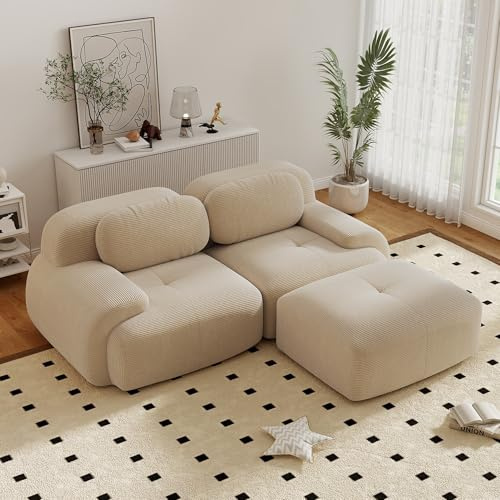 Canapé d'angle convertible moderne de 208 cm avec pouf, canapé modulaire en velours côtelé en forme de L, canapé compressé 2 à 4 places pour salon, assise extra profonde, aucun assemblage requis