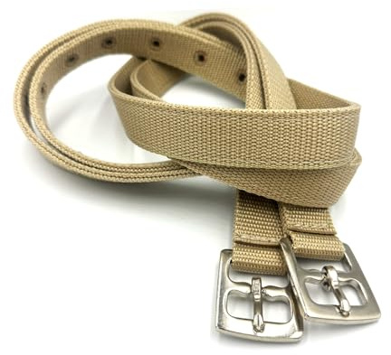 ES5012 Nylon Stirrup Leathers Set for Dressage Saddle and Versatile Saddle. Tear-Resistant with Stainless Steel Buckles in Many Colours. Adjustable Straps for Adults and Children (Khaki, 120 cm)