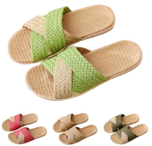 Pantuflas de tela para mujer, elegantes, para playa, cómodas, de lino, antideslizantes, sandalias de verano, ligeras, sandalias para la playa, sandalias de lino, zapatillas de casa, planas, fáciles de