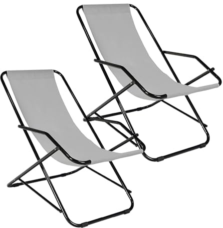 IlGruppone Set 2 Sdraio Sedie Spiaggina Relax Giardino Spiaggia, Pieghevoli in Acciaio e Textilene con Braccioli Funzione Basculante Dondolo - Grigio