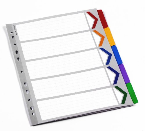 Rexel Mylar A4+ Dividers Extra Wide 5 Part, White/Multicolour, 75687