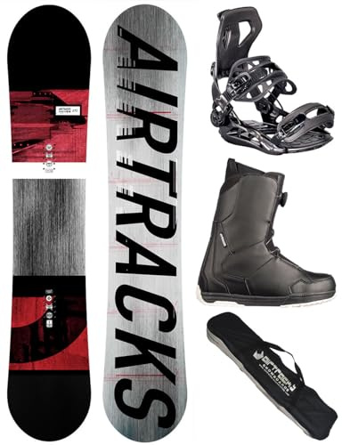 Airtracks Herren Snowboard Set Freestyle Freeride Board Waves Camber Wide 171 - Snowboard Bindung Master - Boots Strong ATOP 43 - SB Bag
