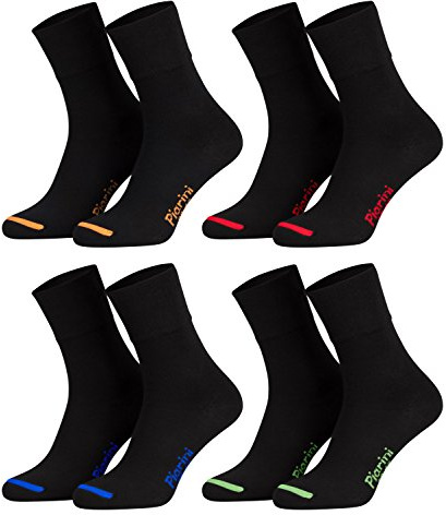 Piarini - Lot de 8 paires de chaussettes unisexes - sans élastique/bord-côte confortable - noir/pointes fluo - 35-38