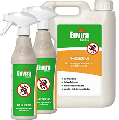 Envira Ameisenspray 2 x 500 ml + 2L - Abwehrspray mit Langzeitwirkung gegen Wegameisen, Pharaoameisen - Mittel für Wohnung, Balkon, Terrasse, Garten - Ameisen loswerden